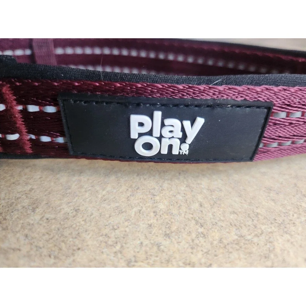 Play On Large Dog Collar 18 To 26 Inch Padded & Reflective Burgundy